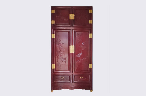 黑山高端中式家居装修深红色纯实木衣柜