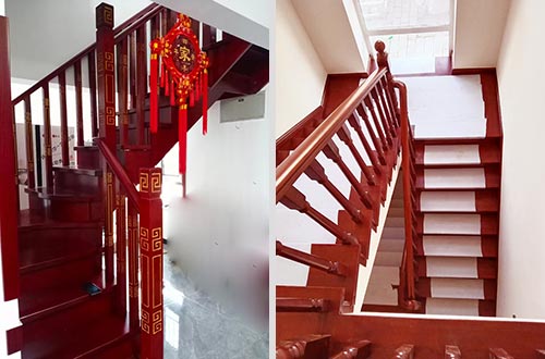黑山自建别墅中式实木楼梯全屋定制设计效果图